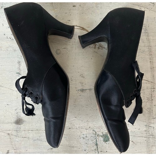 Antique McBrydes Detroit satin silk heels lace up 1920s flapper Vintage RARE 6 - Picture 11 of 15