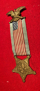 CIVIL WAR GAR VETERANS' MEMBERSHIP BADGE STATE OFFICER BLUE RIBBON ALL ORIGINAL