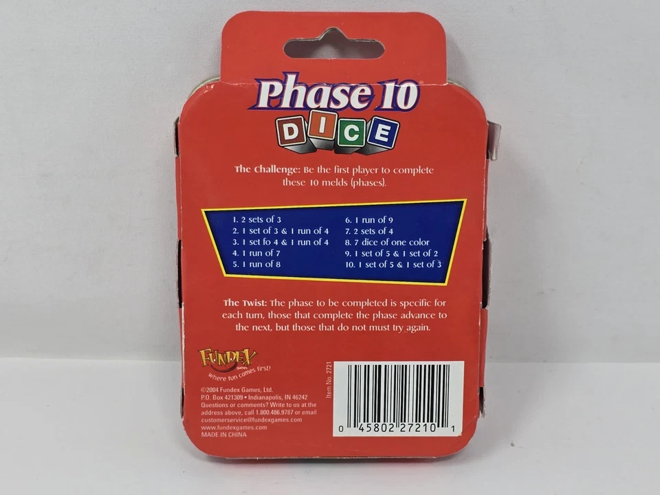 Phase 10 Dice Game in Red Tin Box by Fundex, 2004 - New (Box Wear) - Image 2 of 4