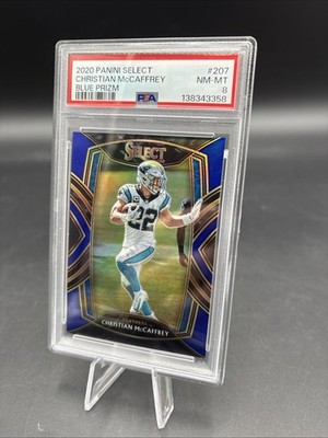 2020 Panini Select Christian McCaffrey, #207, Blue Prizm #57/75 PSA NM-MT 8
