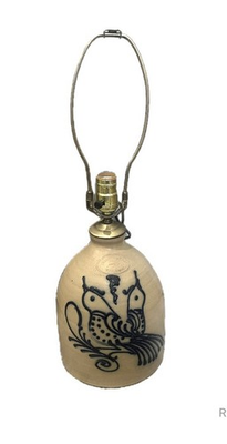 #ad 1984 Signed Beaumont Pottery Lamp hand Painted Cobalt Blue Lovebirds 12quot; Tall $114.99