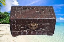 Antique Chinese Camphor Chest Wood Brass Hinged Wood Tea Box Heavily Carved Rare