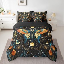 Bohemian Moth Bedding Set Queen 7 Pcs, Boho Exotic Butterfly Bed Set Sun Moon...