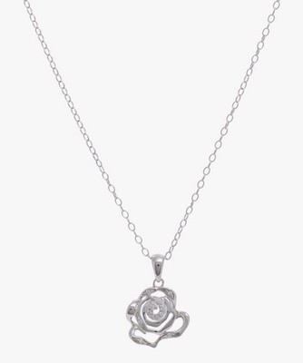 NEU UND VERPACKT Fei Liu Sterlingsilber rhodiniert verzierte Blume Halskette