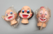 3 Fibre-Craft Clown Doll Heads 3 1/4 in Vinyl Rooted Hair NOS Vintage
