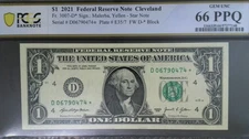 2021 $1 Star Note Cleveland GEM UNC 66 PPQ D06790474*