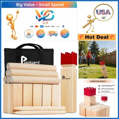 Kubb Yard Game Set Wooden Outdoor Toss Family & Adults Backyard Beach Golf