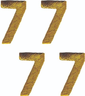 Metallic Gold Number 7 Iron On Patches 1'' Embroidered Set of 4