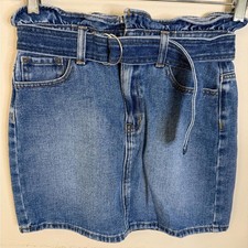 PacSun denim jeans mini skirt ruffled waist denim belt 100 cotton zip up SZ 25  