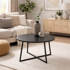 Round Coffee Table Small 60cm Contemporary Living Room Table MDF Metal