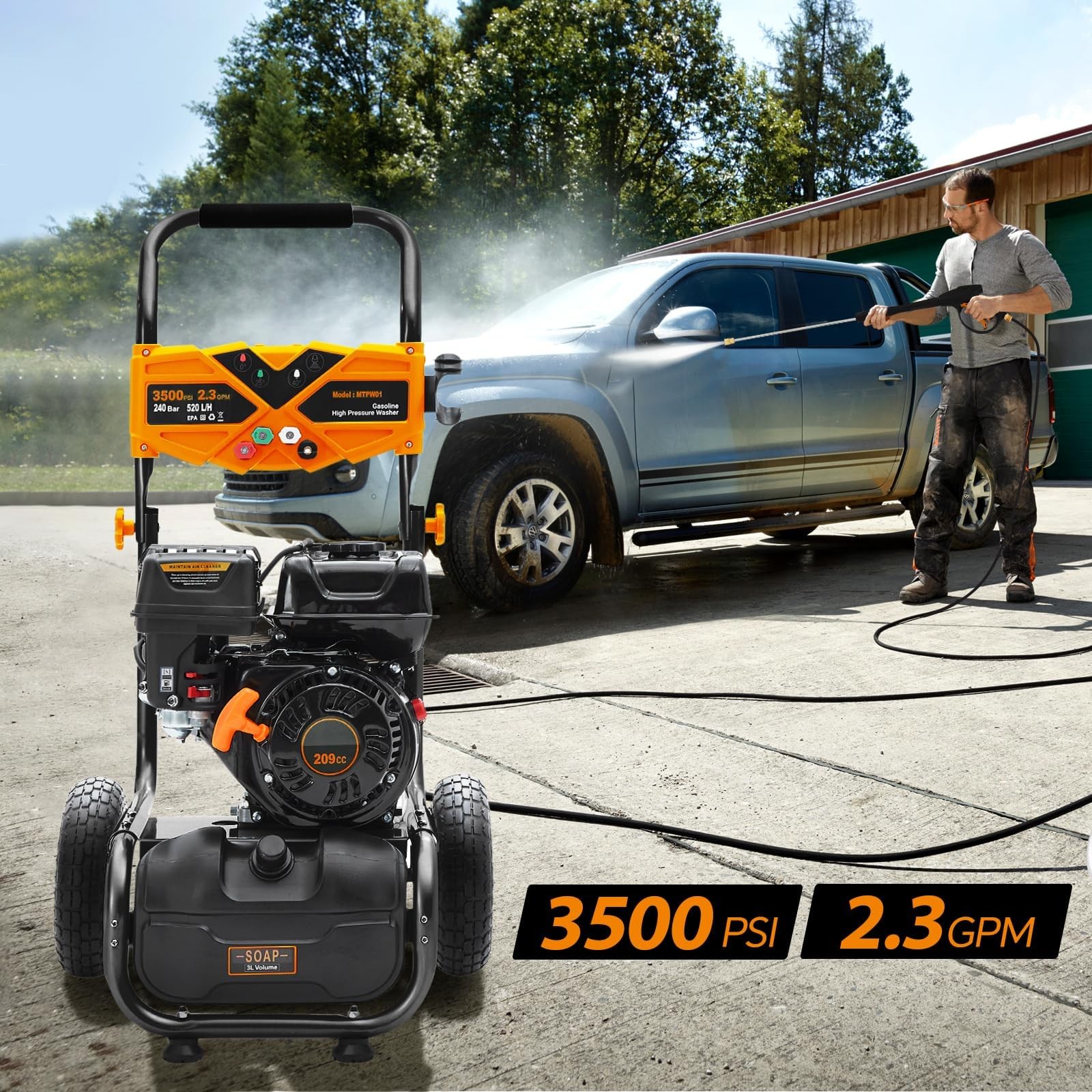 Efurden Gas Pressure Washer Gas Powered Washer 3500 PSI 2.3 GPM 209cc 4 Nozzles