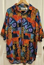 Vintage Geometric Abstract Lightweight Button Down 90s Mens Large