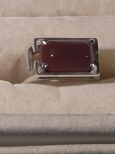 Vintage-style statement ring with rectangular carnelian Size O marked SILVER