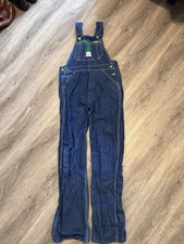 Liberty Bib Overalls Youth 16 Regular Blue Denim Adjustable Straps Green Trim