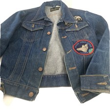 Vintage 70s Wrangler Denim Trucker Jacket Pockets Sz M 10-12 Kids Patches