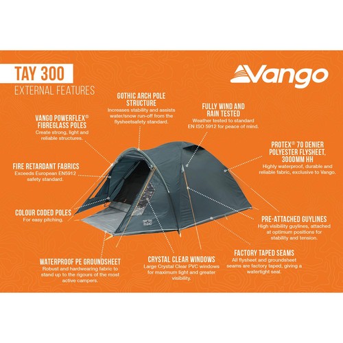 Vango Tay 300 3-Person Tent - Deep Blue - Picture 4 of 7