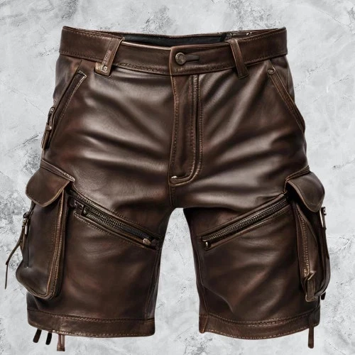 Men's Brown Leather Shorts Real Lambskin Cargo Style Racer Shorts Pant
Opens in a new window or tab