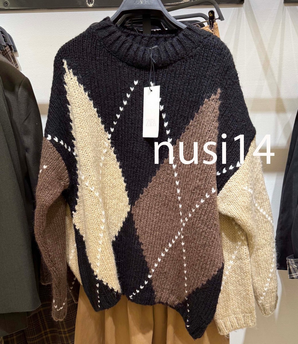 ZARA NEW WOMAN ARGYLE KNIT SWEATER BLACK ECRU S-XL 5802/101/093 | eBay