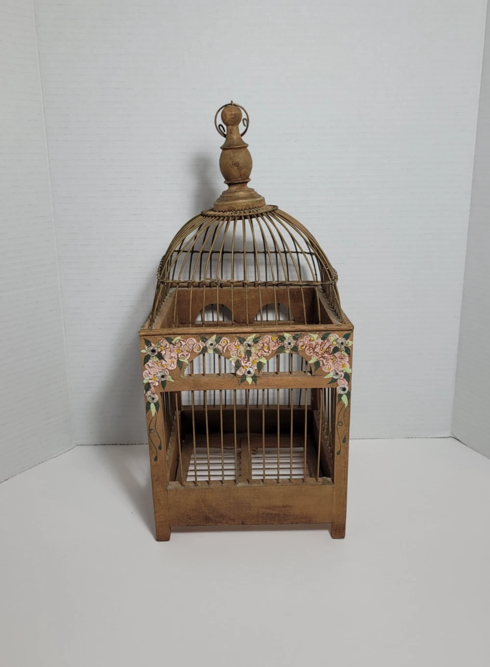 Handpainted Vintage Decorative Wooden and Metal Birdcage