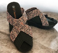 New Bernie Mev 38 7 Woven Elastic Wedge Sandals Multi Color Black Slide Shoes