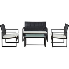 4 Piece Steel and Rattan Sofa Set - Black BT