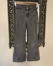OshKosh B'gosh Girls Flared Gray Dark Wash Denim Jeans Stars Pockets 6/6X