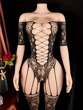 Women Off Shoulder Lingerie Body Stocking Underwear Babydoll Sleepwear Bodysuit