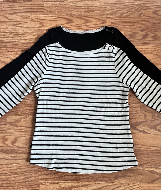 Set 2 Charter Club Womens Pima Cotton 3/4 Sleeve Boat Neck Button Tops Petite S