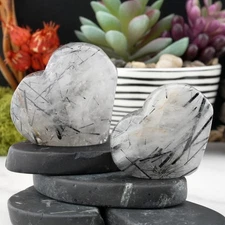 Black Tourmaline Clear Quartz Heart Crystal Protection Spiritual Decor Stone