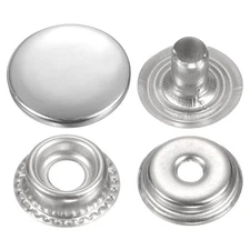 30Set Press-Stud Cap Button 15mm Metal Snap Fastener for Crafts, Silver