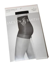 Jaclyn Smith Midnight Black Shaping Control Top Silky Sheer Pantyhose Size B