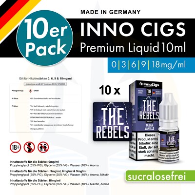 InnoCigs Premium Liquid Deutschland 10x10ml 100ml 0-18mg/ml Nikotin Tabak/Frucht