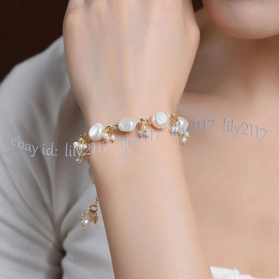 Genuine Natural 11-12mm White Freshwater Baroque Pearl Beads Bracelet 6-9'' - Image 4 of 4