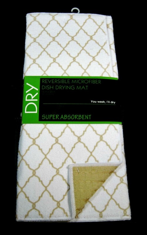 NWT Dish Drying Mat 2 Sided Reversible Microfiber Arabesque Tile Print Kitchen