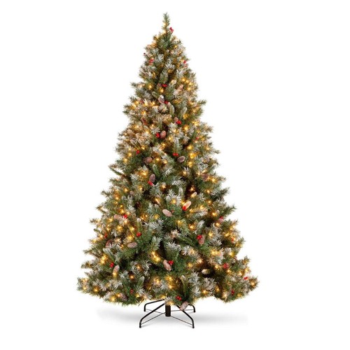 7FT Pre-Lit Hinged Pencil Christmas Tree White w/ 400 LED Lights & Pine Cones