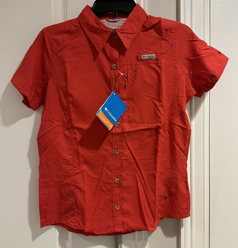 Camisa Columbia PFG Abotonada Jóvenes Niños Talla M Ventilada Omni Tono, Roja, NUEVA NUEVA CON ETIQUETAS