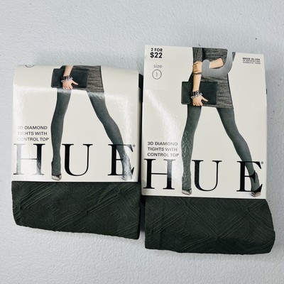 NWT Hue Womens Herb Green 3D Diamond Tight Control Top 2 Pair Size 1 New