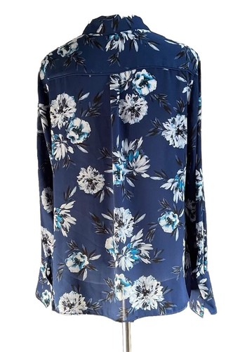 White House Black Market Deja Vu Blue Floral Long Sleeve Soft Shirt Women Sz 12 - Picture 5 of 10