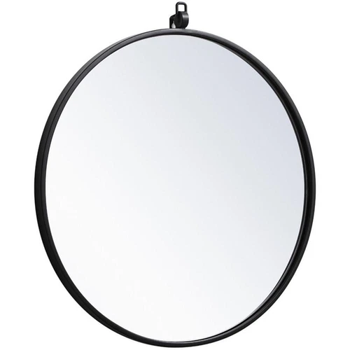 Elegant Decor Eternity 21" Round Mid Century Metal Frame Hooked Mirror in Black - Picture 3 of 7