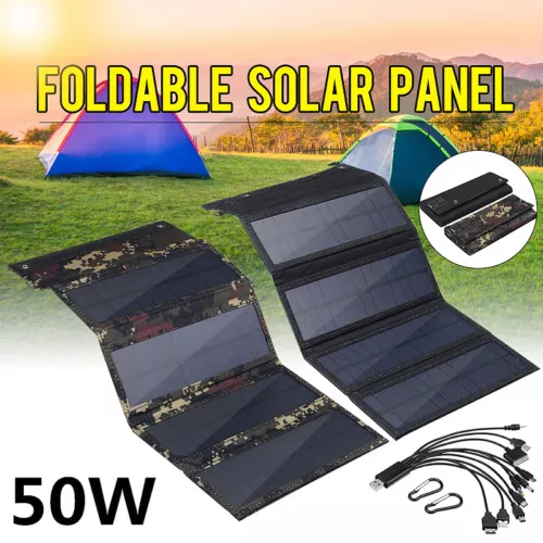 50W Faltbar Solarmodul Solarpanel Ladegerät USB Handy Camping Ladegerät