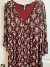 Andree By Unit Red Boho V Neck Lined Dress Womens Size Large 