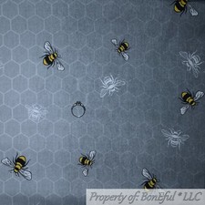 BonEful FABRIC FQ Cotton Quilt Gray Tonal Black White Bumble Bee Hive Honey Sale