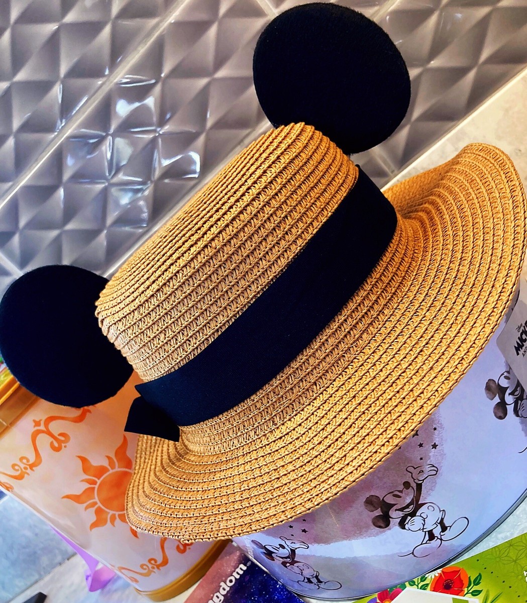Mickey Mouse Style Straw Boat Hat Mickey Ears Disneyland Disney
