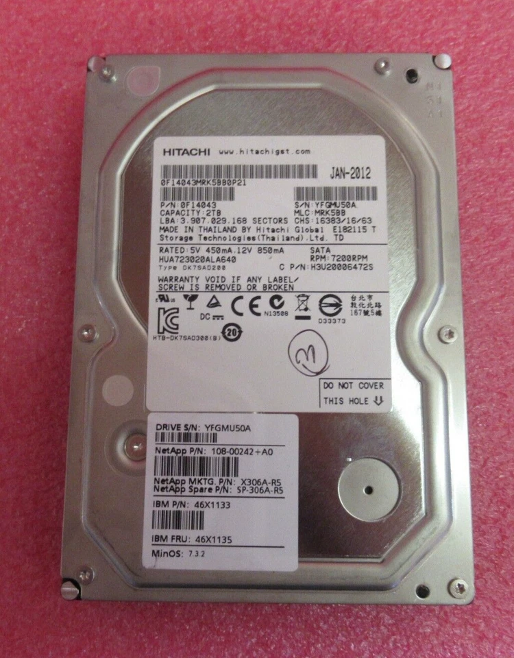 IBM NetApp 2TB 3.5" SATA 6GB/s 7.2k 64MB HDD Hard Drive X306A-R5 46X1135 - Image 2 of 3