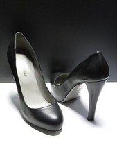 PANCALDI 1888 Black Leather Pumps Heels Shoes SZ 38