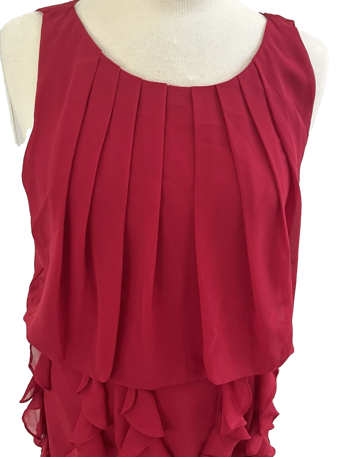 VALENTINO Abito donna Coldwa Creek nuovo con etichette taglia 14 rosso cascata volant senza maniche matrimonio