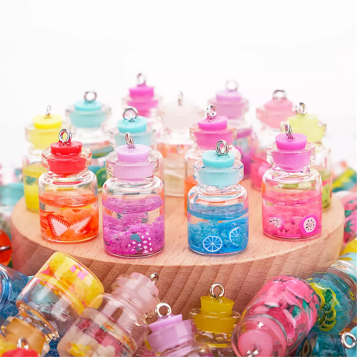 10Pcs DIY Resin Wishing Bottle Fruit Pendant Mini Cute Charms Jewelry  Making