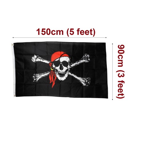 2X Jolly Roger Skull Flag 3x5 Caribbean Crossed Bones Bandana Pirate 90x150 cm - Picture 2 of 4