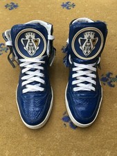 Gucci scarpe da ginnastica sneakers alte pelle UK 7 US 8 41 uomo blu crest frange