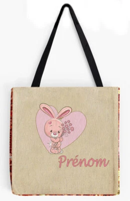 sac shopping tote bag sequin rouge verso col chanvre personnalise prenom réf 05 - Photo 1/3